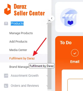 Click on Fulfillment by Daraz tab.