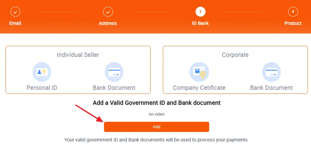 Click on the Add button to provide the required documents and information.