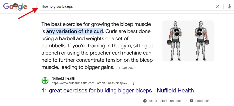 Example of Google Featured Snippet