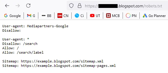 Open your browser. Add /robots.txt at the end of your Blogger blog's URL and press the Enter. 