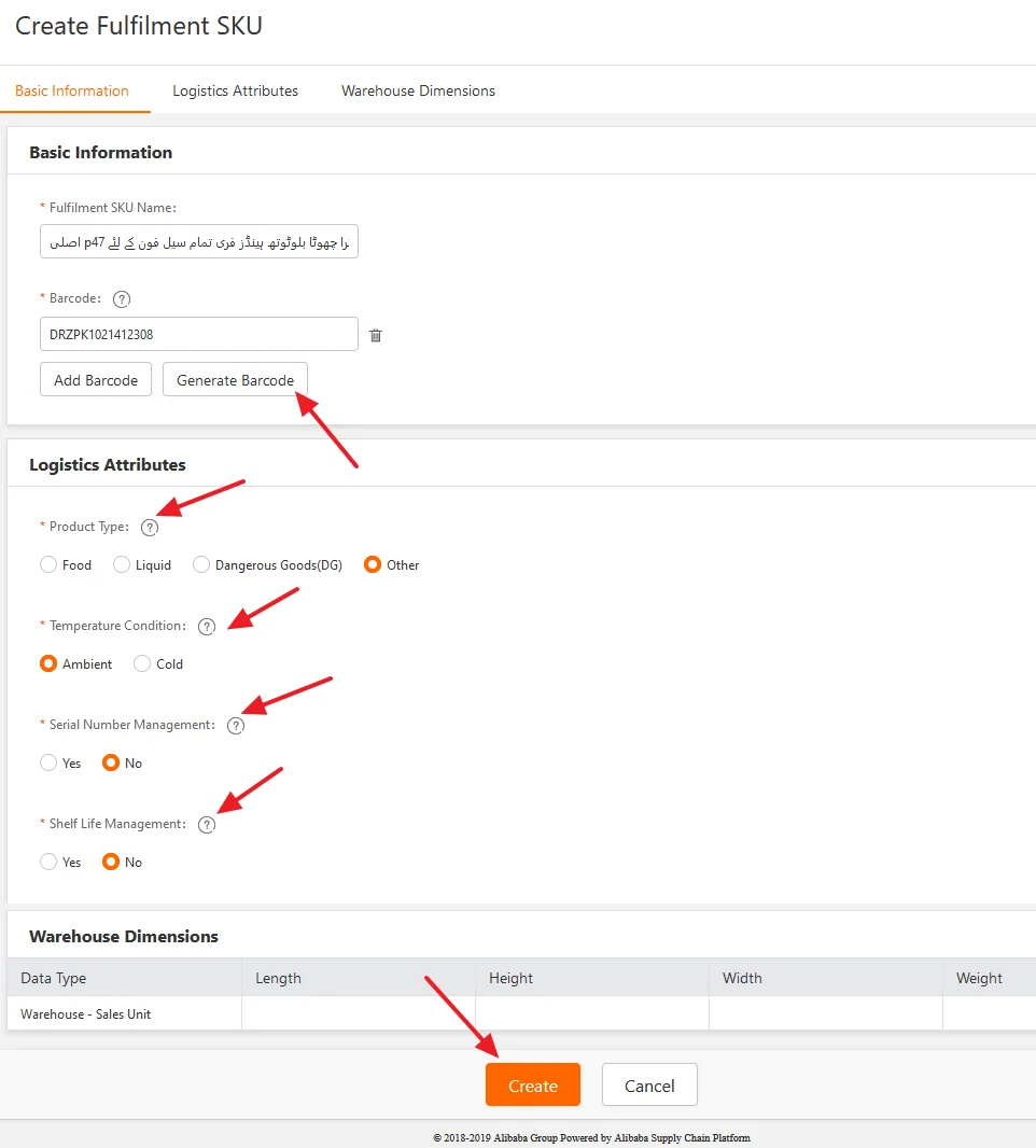 Create Fulfillment SKU on Daraz Supply Chain Management.