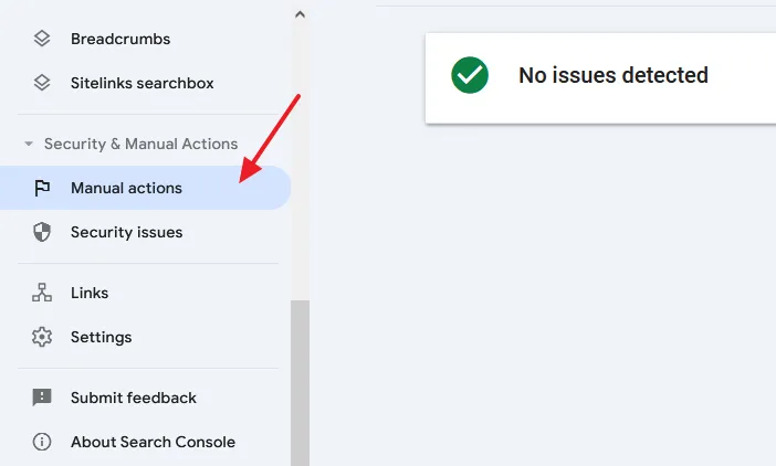 Open Google Search Console and go to Manual actions from the Sidebar.