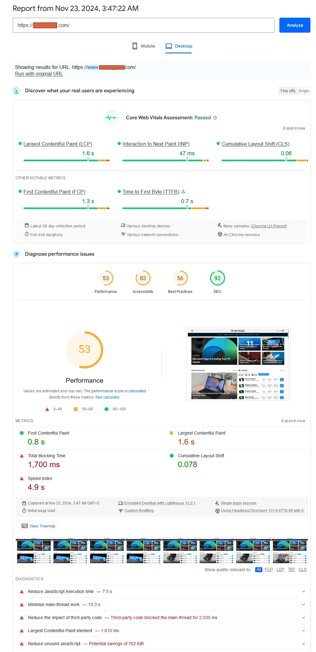 Google PageSpeed Insights Search Results