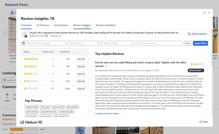 The Review Insights allows you to analyze customer reviews for your products or competitors' products