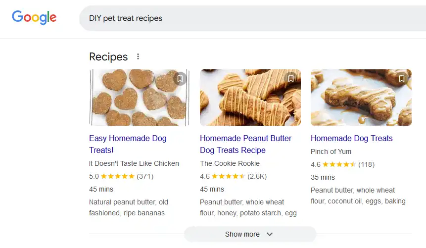 Schema Markup for Pet Recipe Example