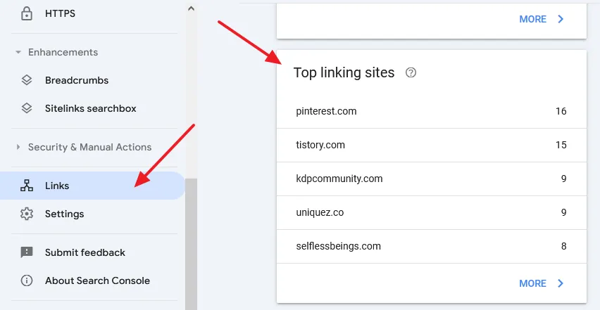 Go to Links on the Sidebar. Scroll down to the Top linking sites section.