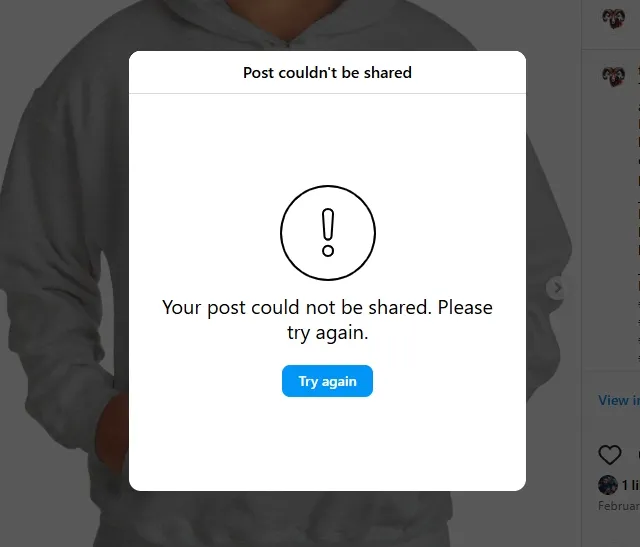 Your Post Could Not be Shared. Please Try Again on Instagram