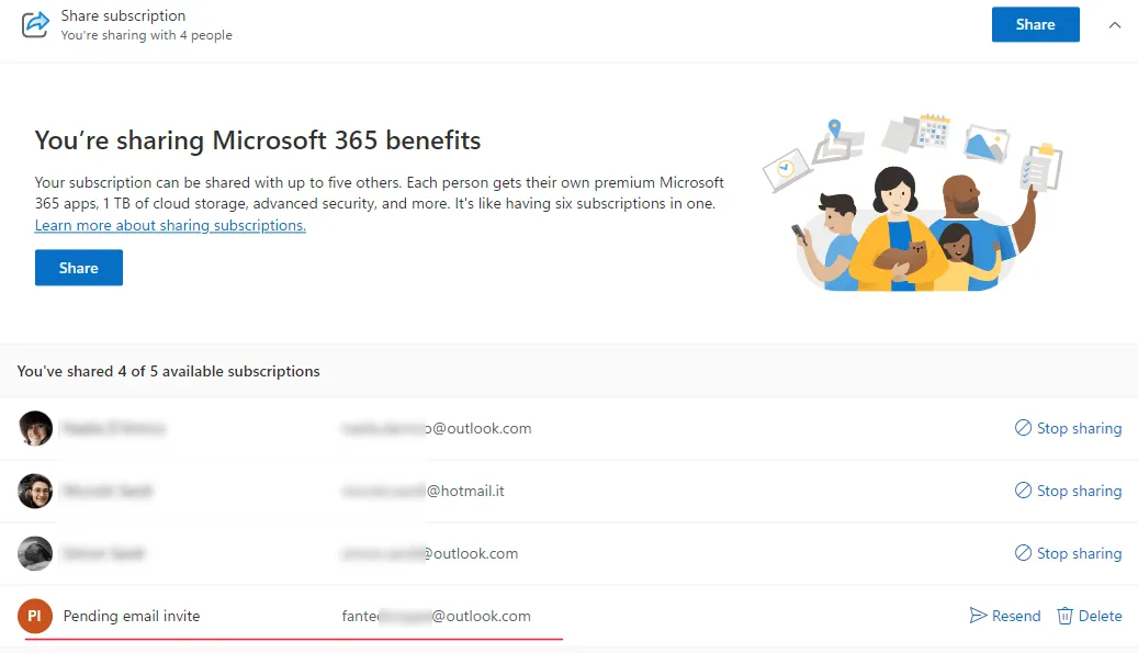 Microsoft 365 Family plans allow you to share your subscription with up to six people. 